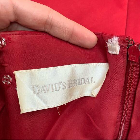 David’s Bridal Cranberry Red Strapless A Line Wrap Gathered Dress - Picture 12 of 14